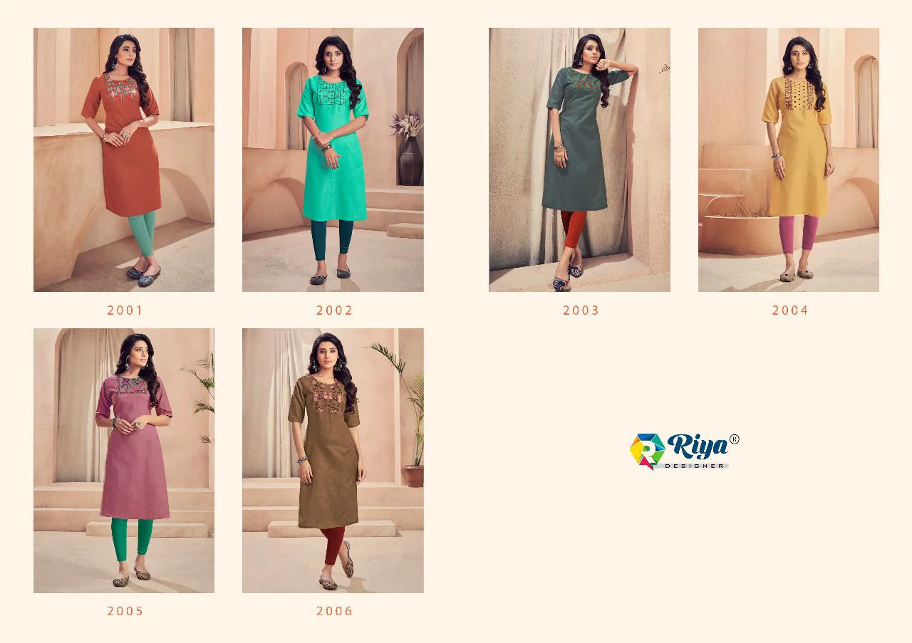 Riya Antra 2 Regular Wear Cotton Slub Embroidery Designer Kurti Collection
